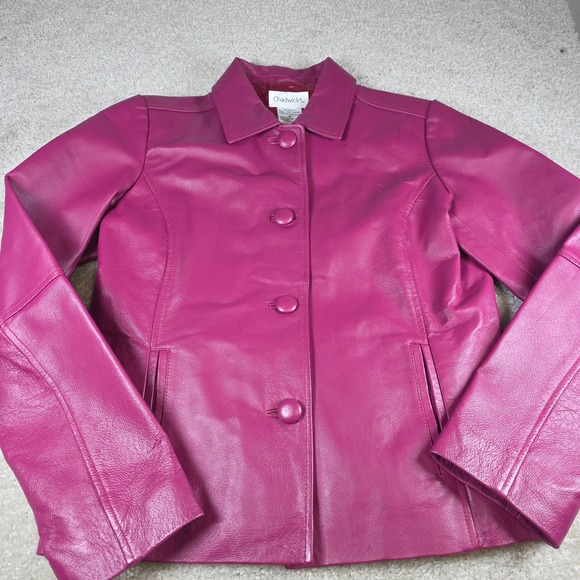 Chadwick's Leather Jacket Womens Size 8 Button Front Magenta Pink fuchsia Lined - Picture 1 of 9